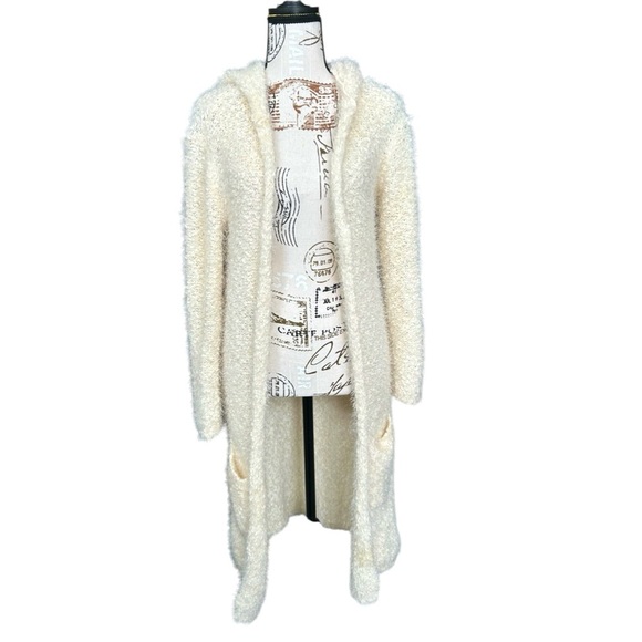 Poof Apparell Sweaters - Poof Apparel soft cozy ivory hooded long duster cardigan size small